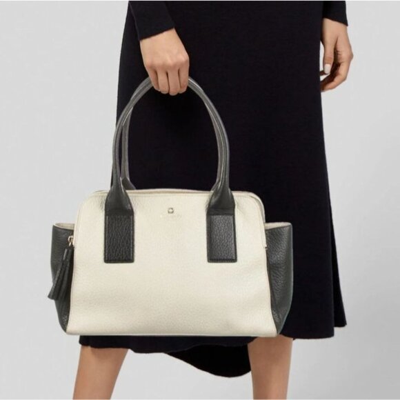Kate Spade New York LYDIA Black & White Leather large compartment tote Handbag - Picture 1 of 14